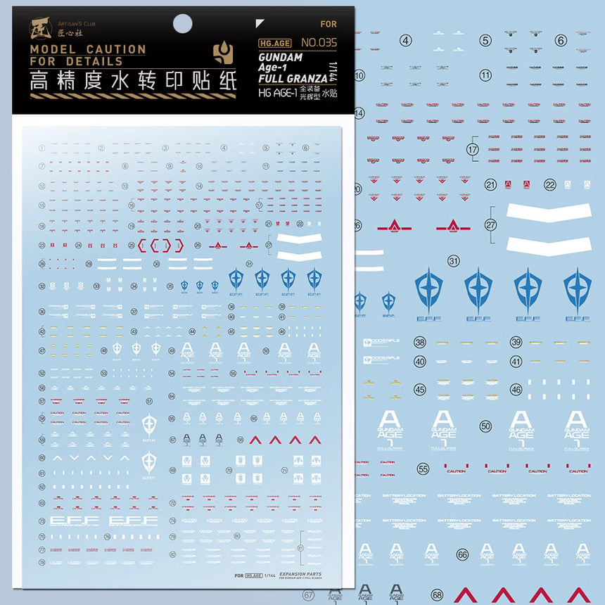 Artisan's Club HG Gundam Age-1 Full Granza Water Decal-0