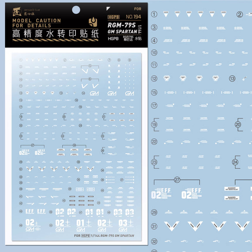 Artisan's Club HG GM Spartan Water Decal-1