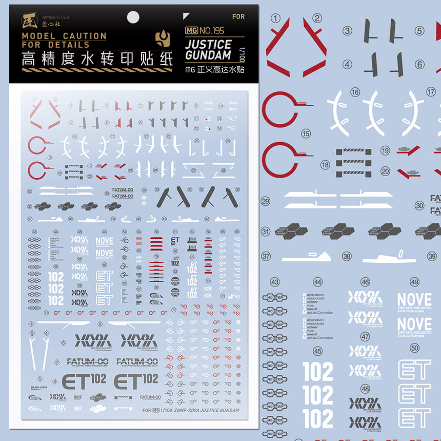 Artisan's Club MG Justice Gundam Water Decal-0