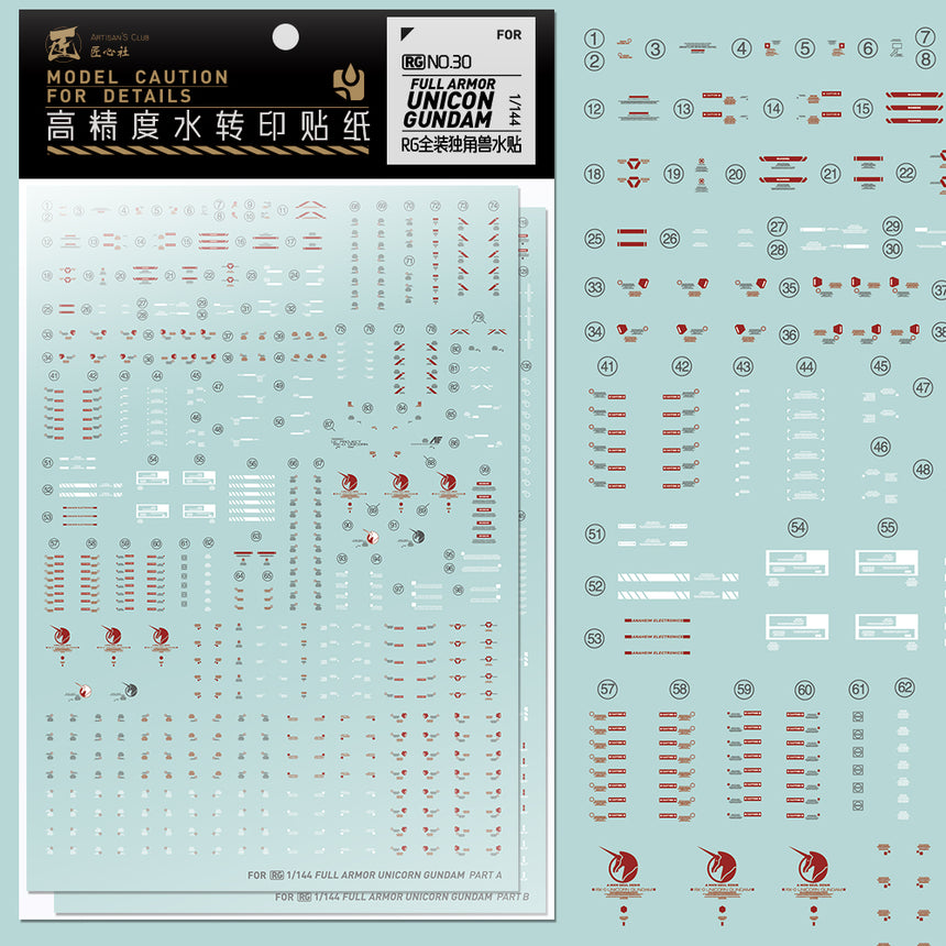 Artisan's Club RG 30 Full Armor Gundam Unicorn Water Decal-0