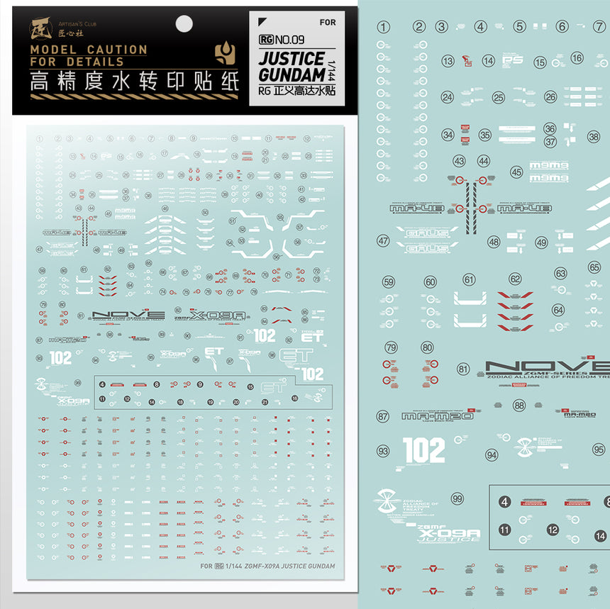 Artisan's Club RG 09 ZGMF-X09A Justice Gundam Water Decal-0