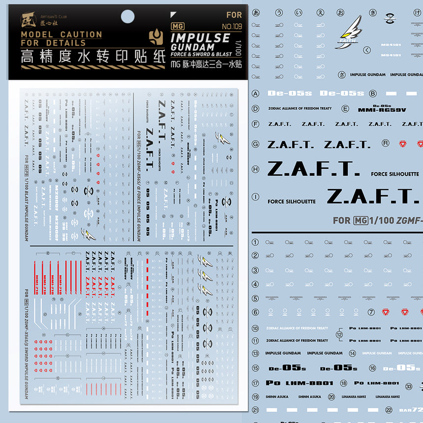Artisan's Club MG Force & Sword & Blast Impulse Gundam Water Decal-0
