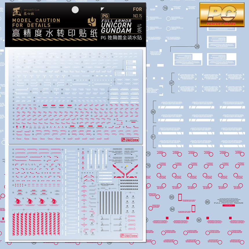 Artisan's Club PG Full Armor Unicorn Gundam Water Decal-0