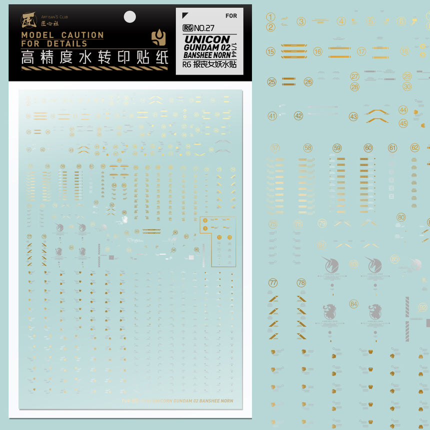Artisan's Club RG 27 Unicorn Gundam 02 Banshee Norn Water Decal (Gold)-0